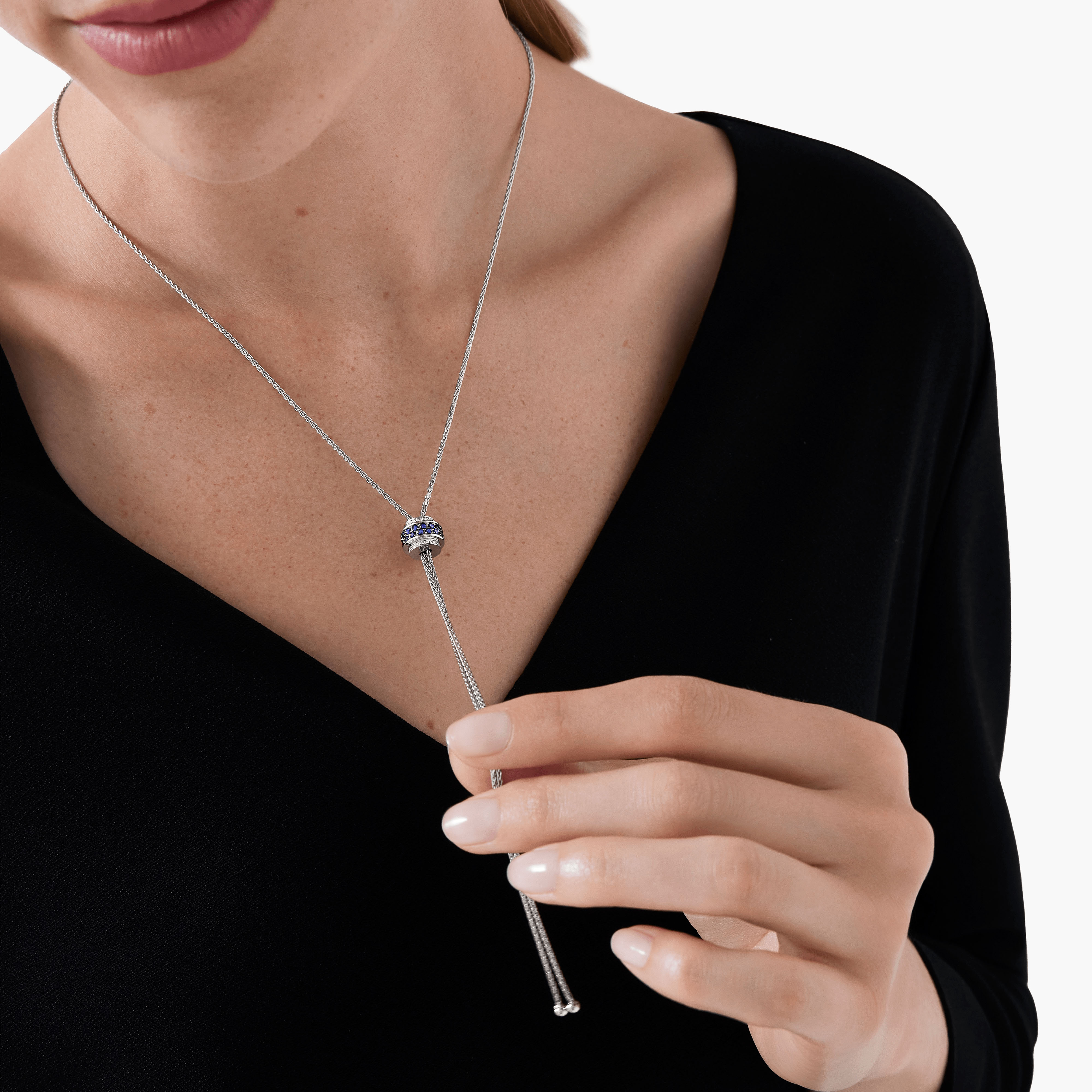 Round Cut Sapphire&Diamond Lariat Necklace
