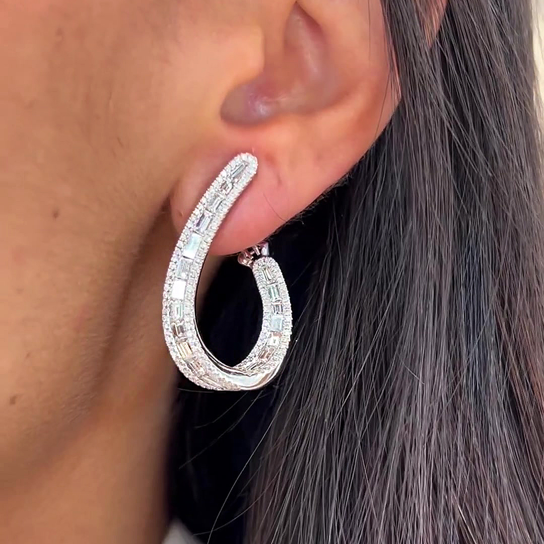 Emerald Cut White Sapphire Cuff Earrings