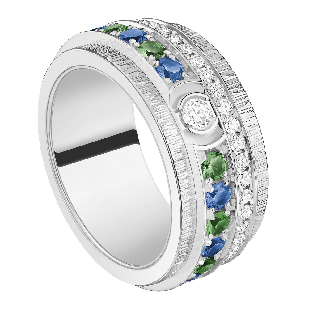Channel Setting 1.68ct Sapphire&Emerald&Diamond Wedding Band