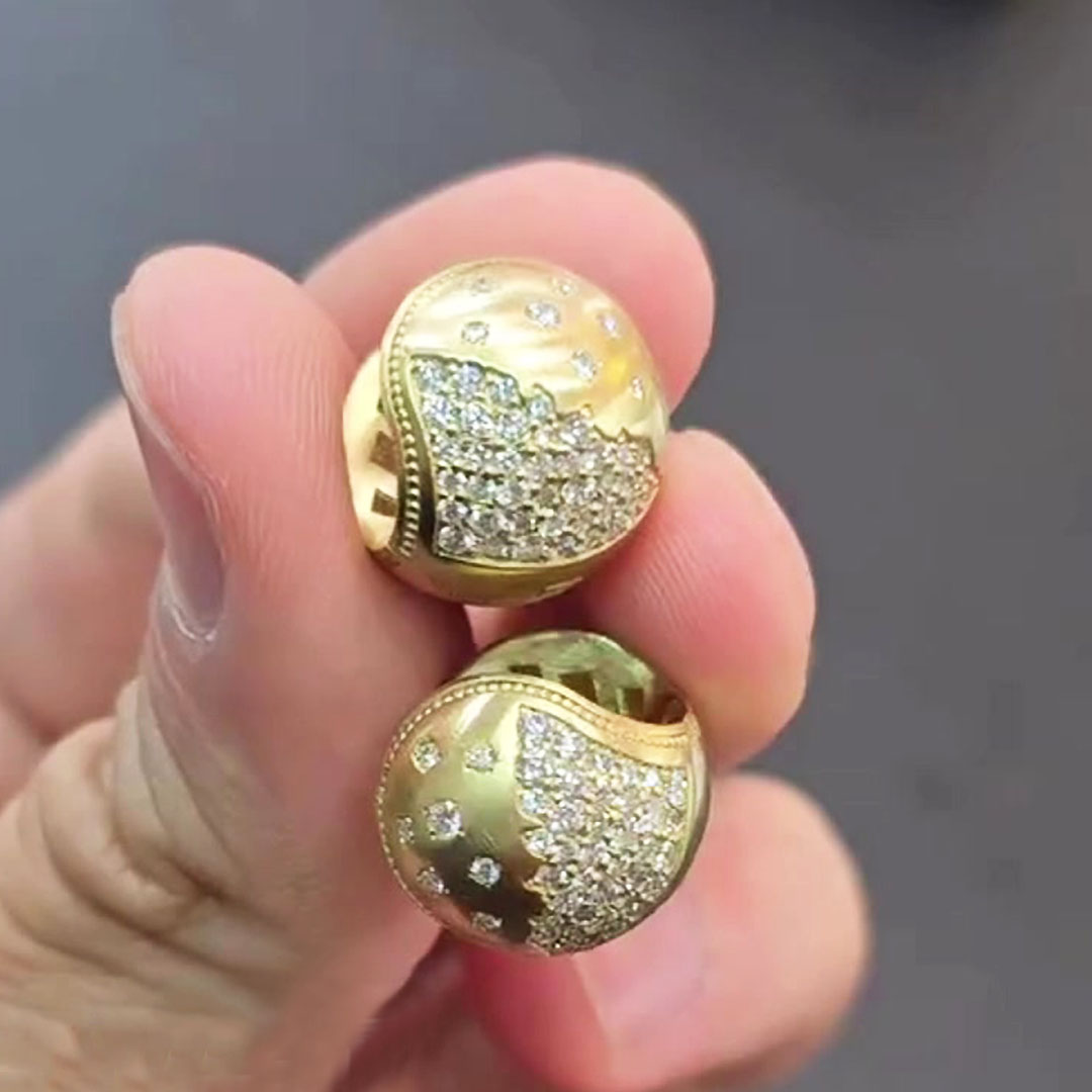 Round Cut Scattered Diamond Hoop Earrings