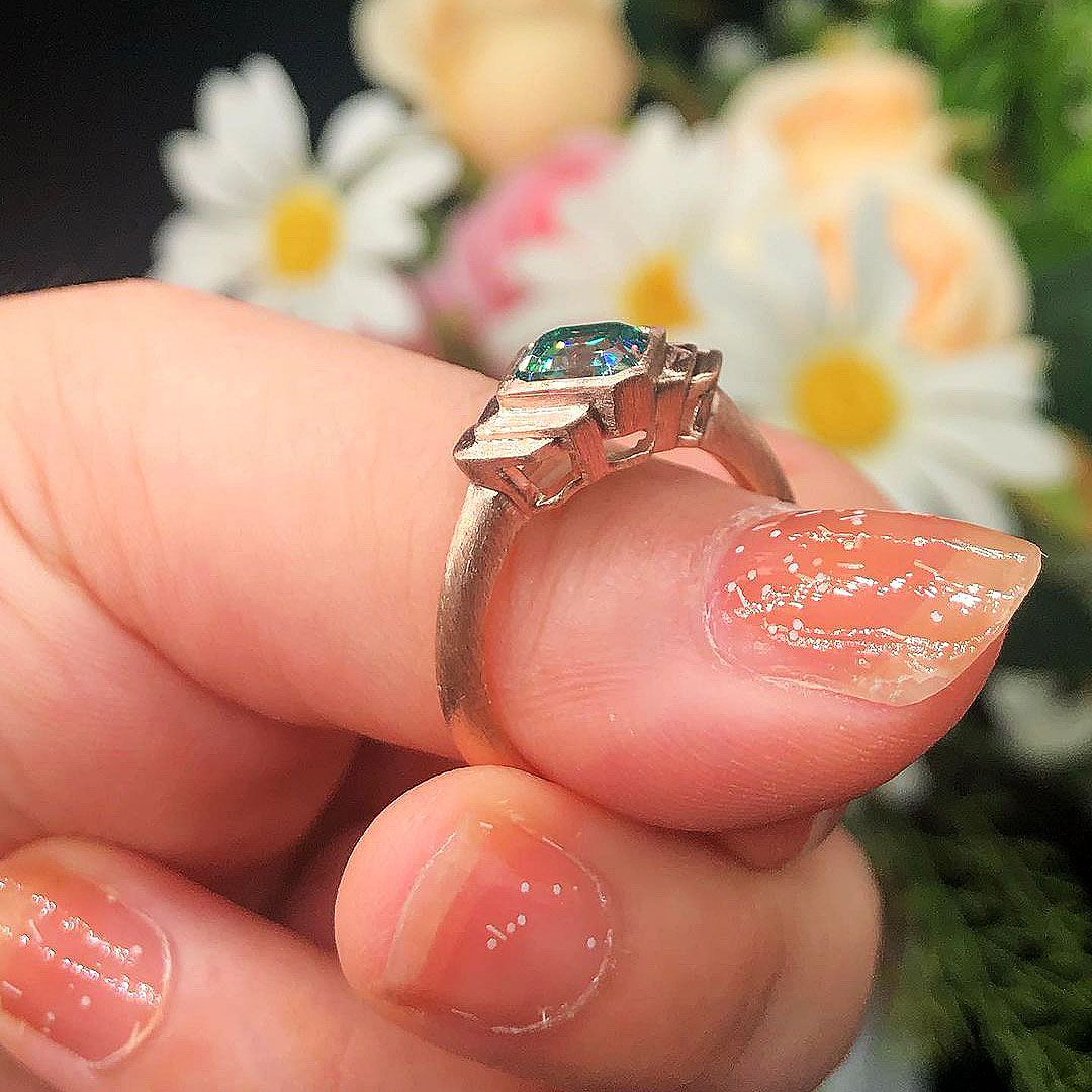 2ct Asscher Cut Green Sapphire Engagement Ring