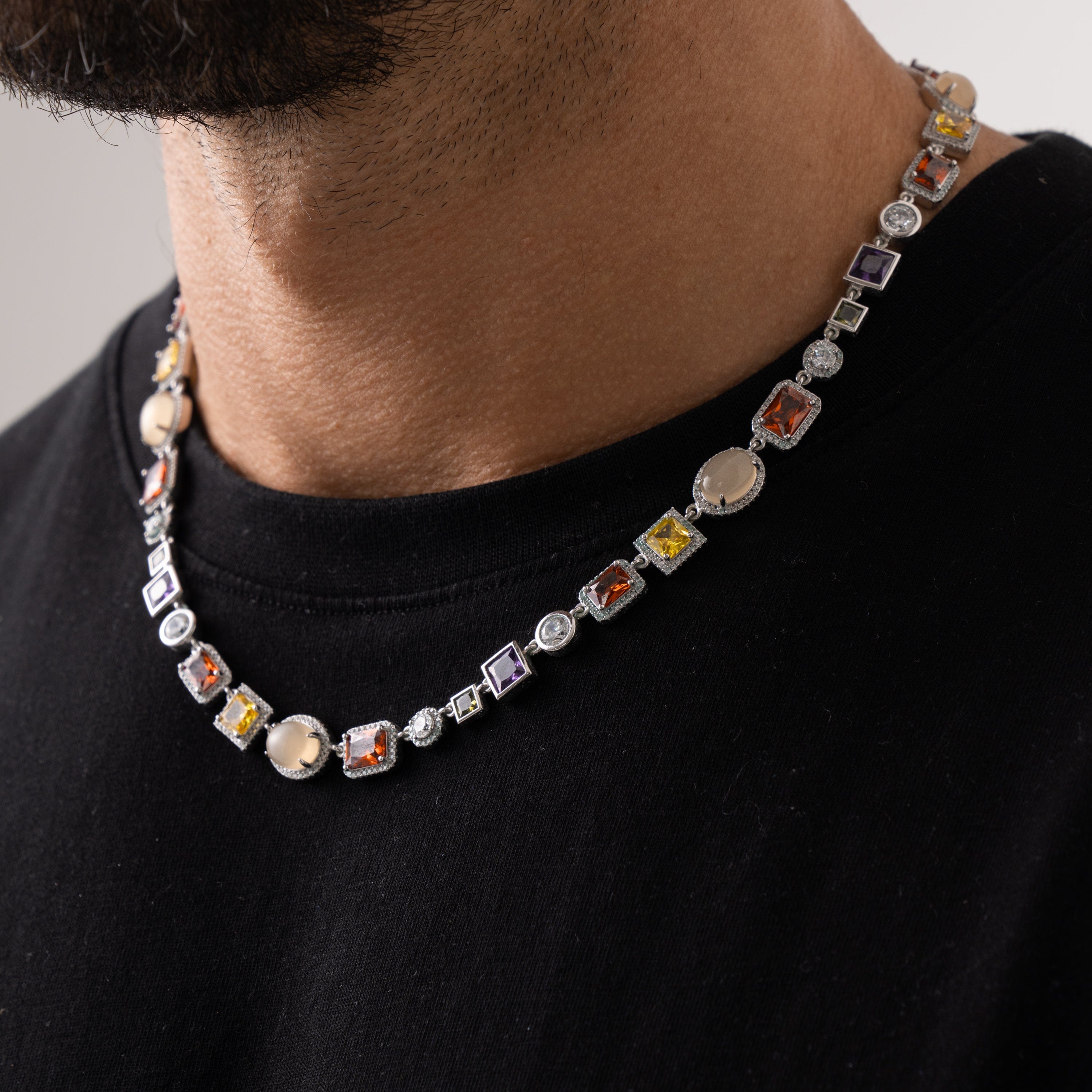 Men Mulit-Cut Opal&Rainbow Sapphire Necklace