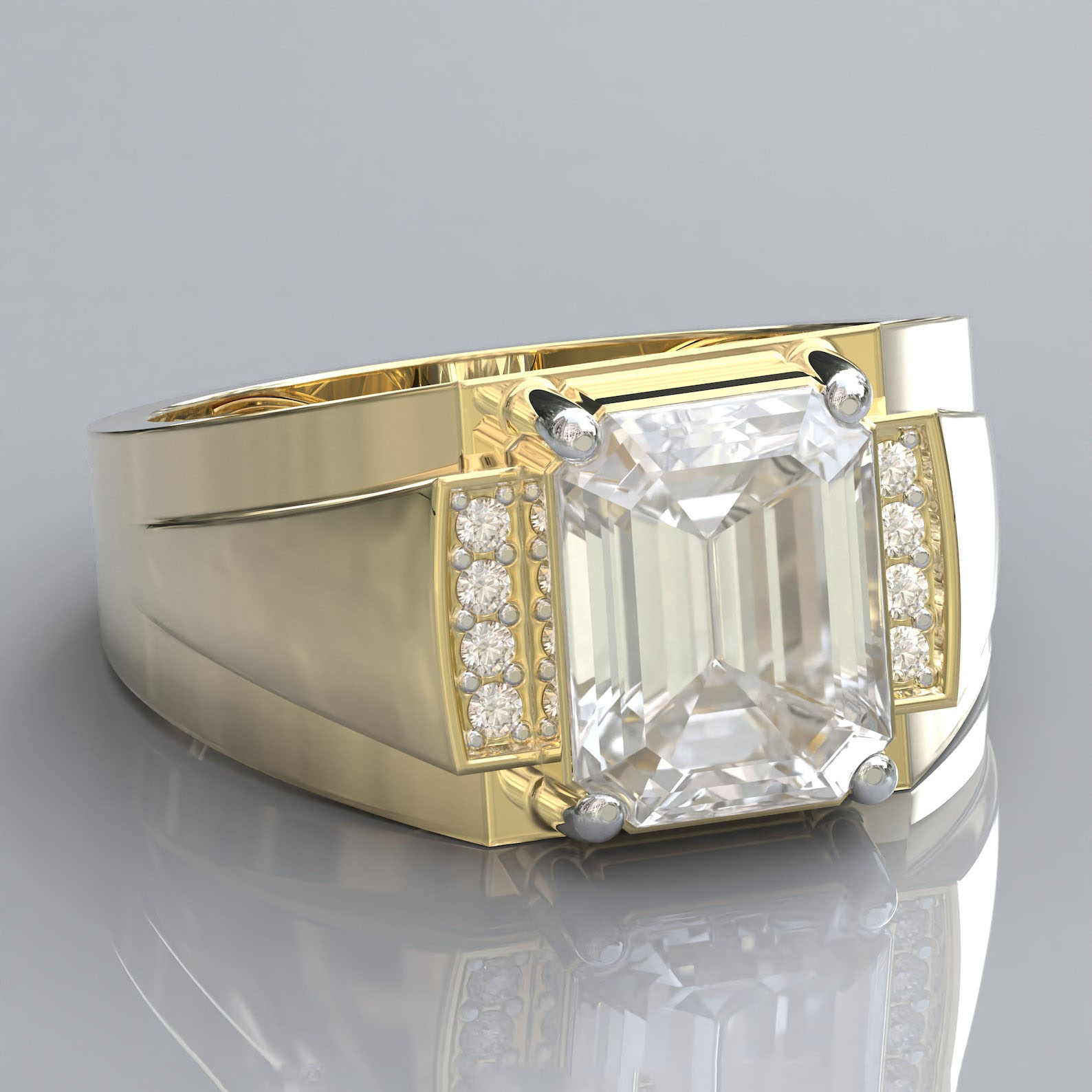 7ct Emerald Cut White Sapphire Engagement Ring For Men