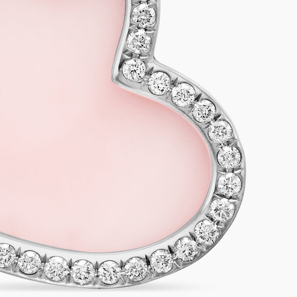 Pink Opal&Diamond Heart Shape Pendant Necklace