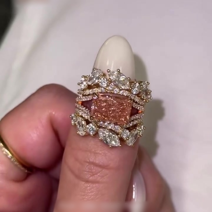 3ct Radiant Cut Peach Morganite Multi-Stone Bridal Ring Set (3-Piece Stacking Set)