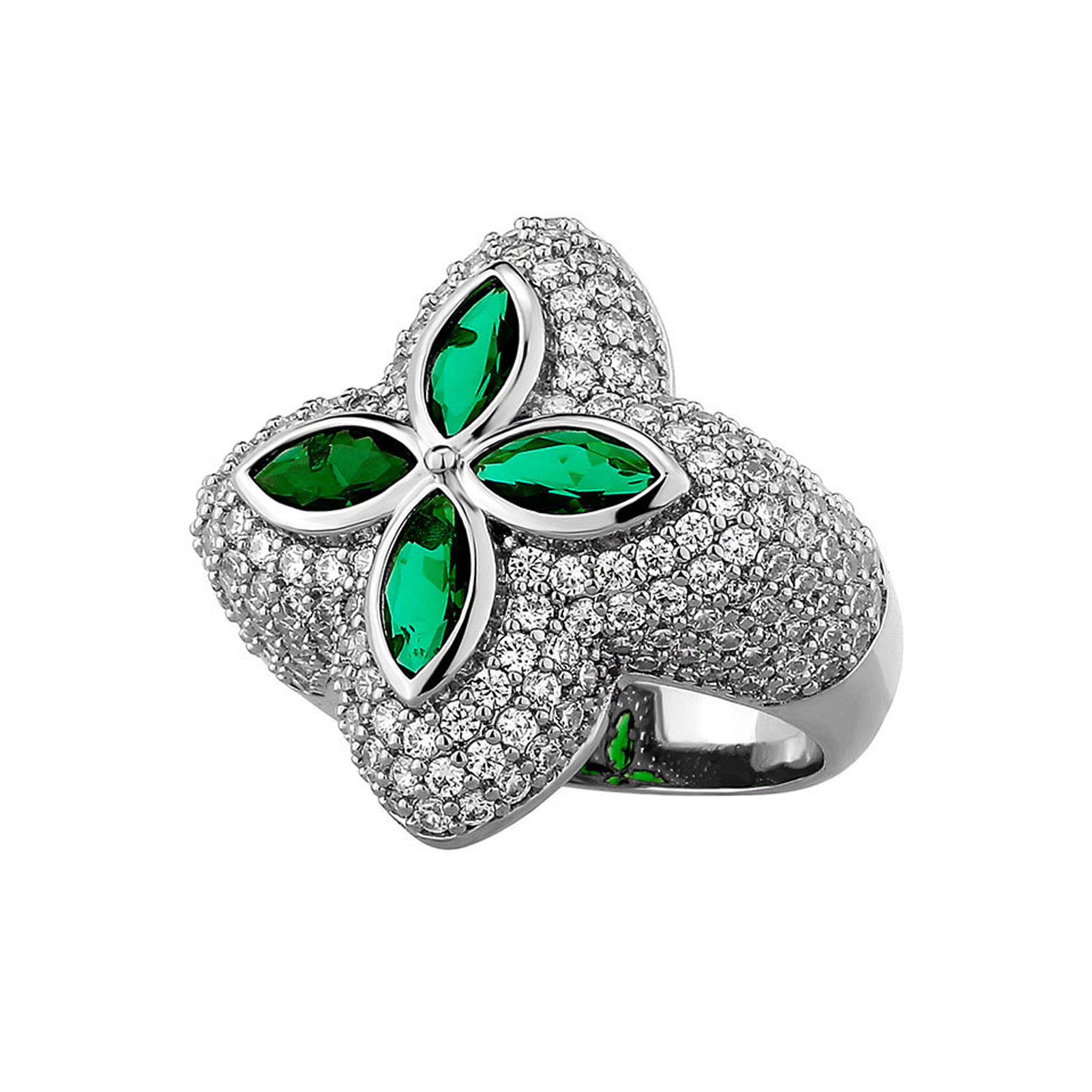 4.5ct Micro Pave Setting Emerald Sapphire Four-Leaf Clover Men's Ring