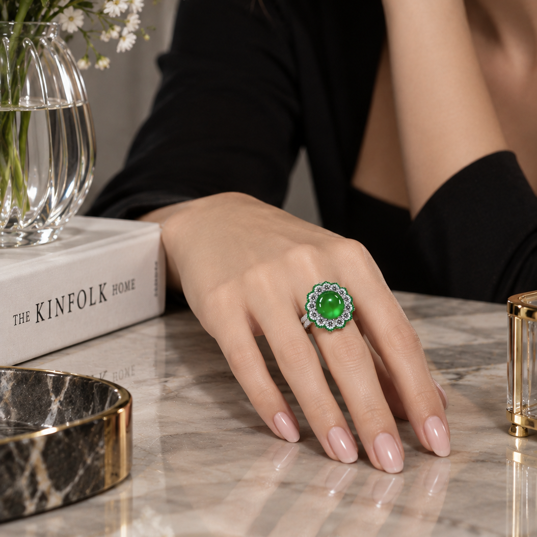Original Design - 2ct Roundl Cut Emerald Sapphire Engagement Ring