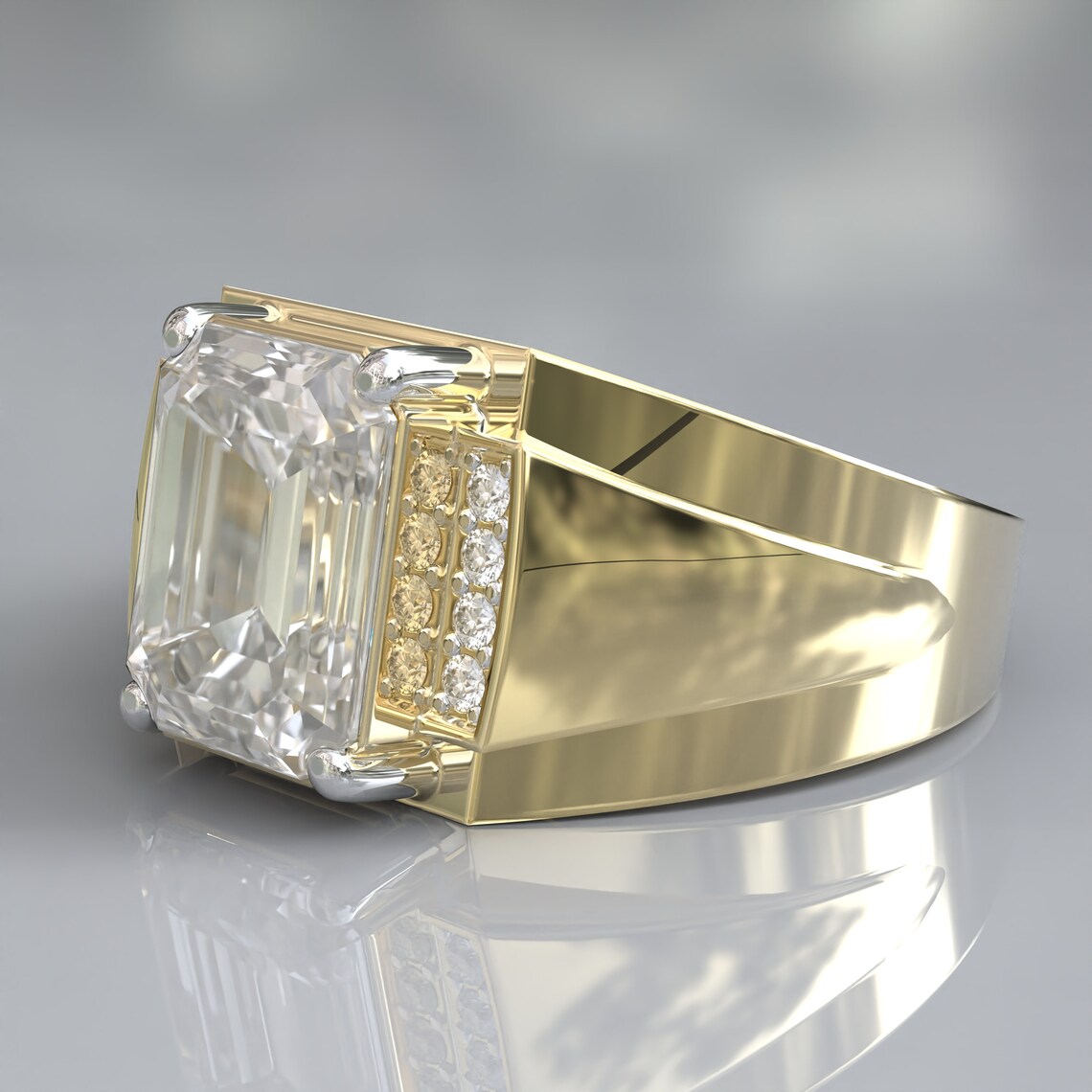 7ct Emerald Cut White Sapphire Engagement Ring For Men