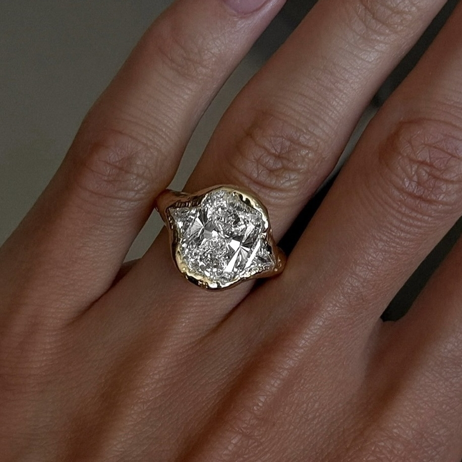 Cushion Cut White Sapphire Ring with Side Stones