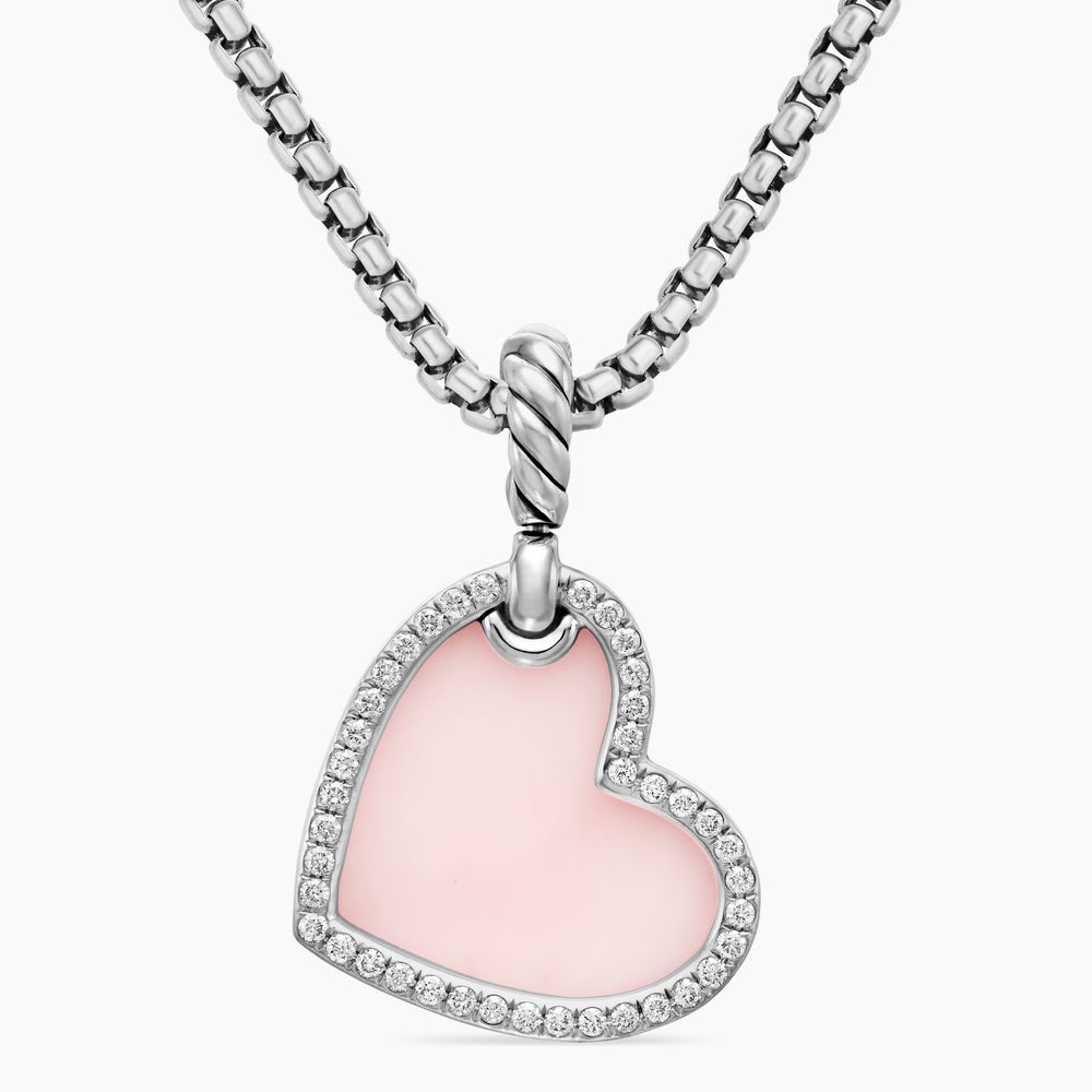 Pink Opal&Diamond Heart Shape Pendant Necklace