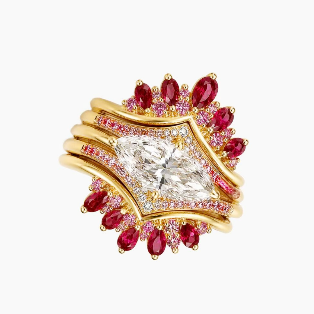 4ct Marquise Cut White Sapphire Wedding Set/5pcs