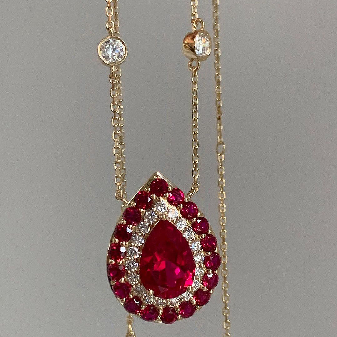 Pear Cut Ruby Sapphire Pendant Necklace