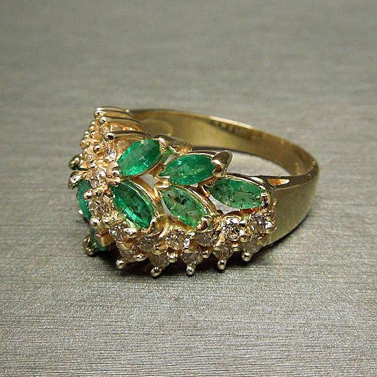 8.25ct Floral Marquise Cut Emerald Sapphire Eternity Ring