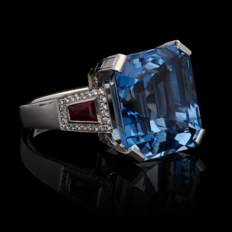 7.15ct Three-stone Emerald Cut Aquamarine Ring