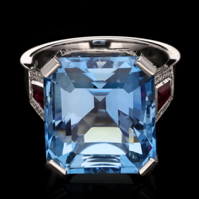 7.15ct Three-stone Emerald Cut Aquamarine Ring