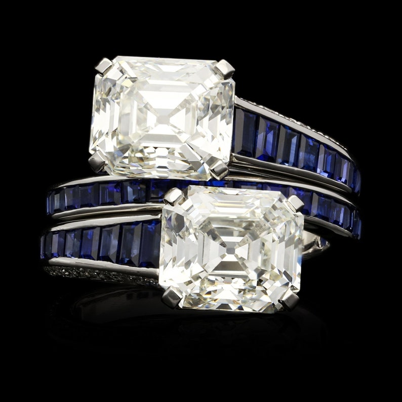 Unqiue 10ct Asscher Cut  Double Stone Engagement Ring