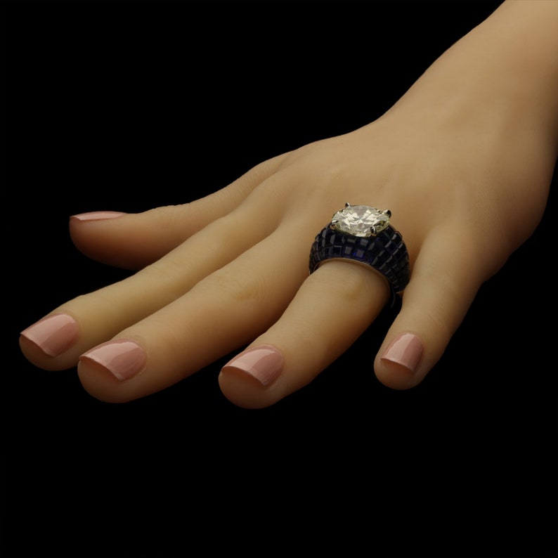 3ct Invisibile Setting Round Cut Blue Sapphire Cocktail Ring