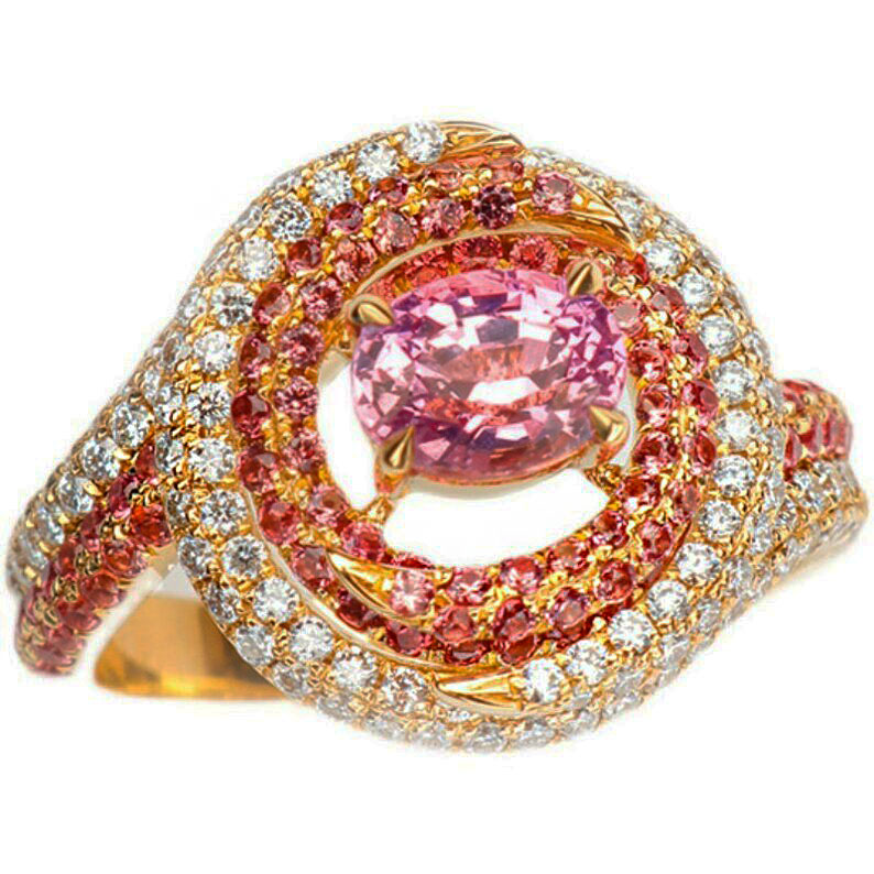 4ct Bypass Design Halo Oval Cut Pink Sapphire Ring