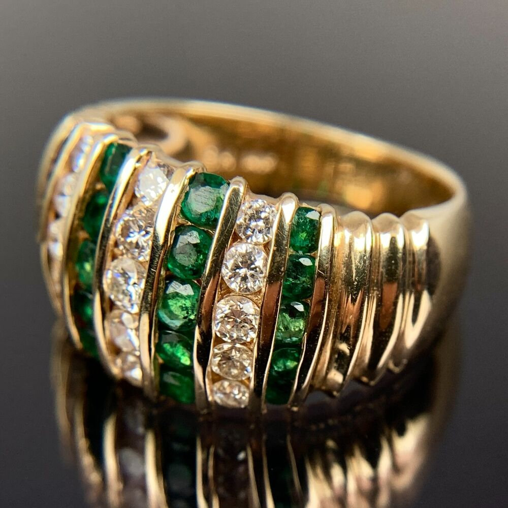 7.55ct Art Deco Round Cut Emerald Sapphire Eternity Ring