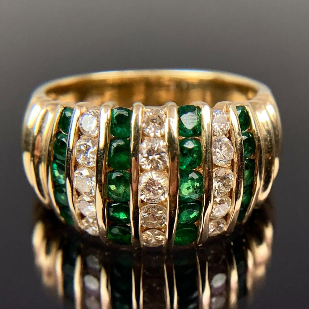 7.55ct Art Deco Round Cut Emerald Sapphire Eternity Ring