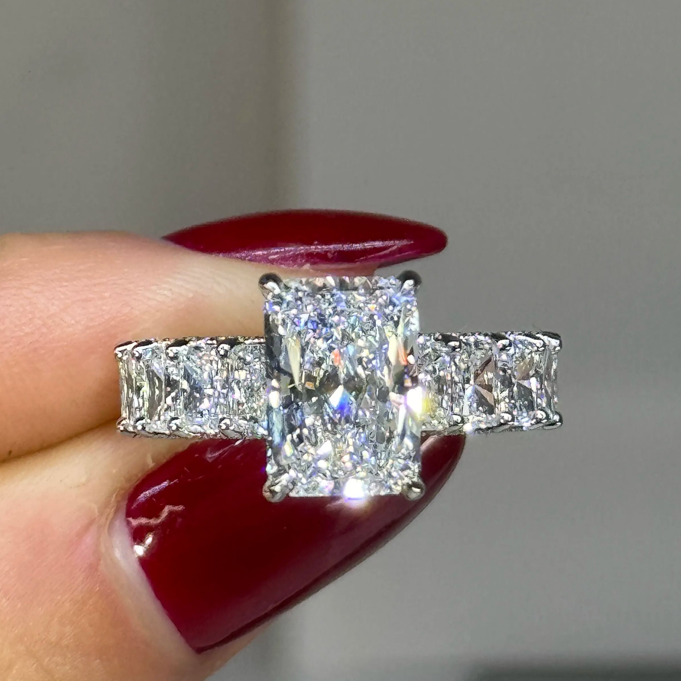 5ct Radiant Cut White Sapphire Engagement Ring