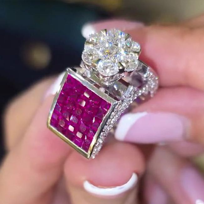 6.75ct Princess Cut White&Ruby Sapphire Eternity Ring