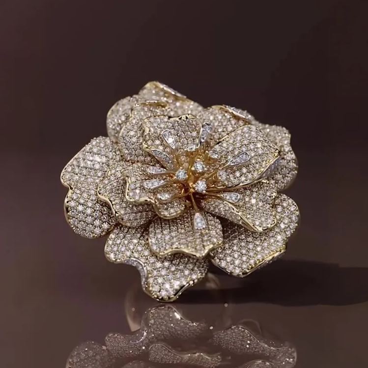 Round Cut White Sapphire Convertible Floral Brooch-Ring