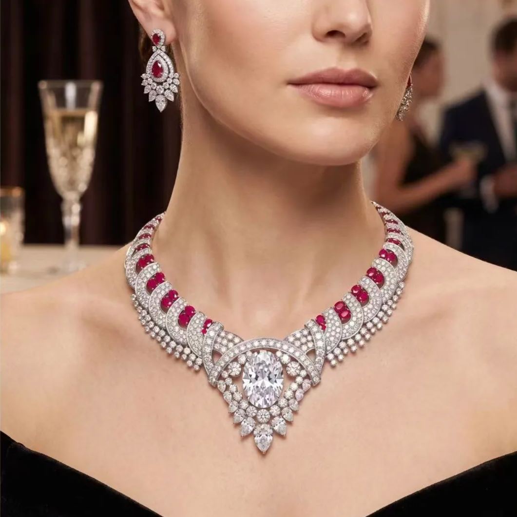 Original Design - Ruby & White Sapphire Necklace