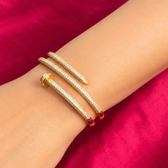 Pave Round Cut White Sapphire Triple Coil Open Cuff Bracelet