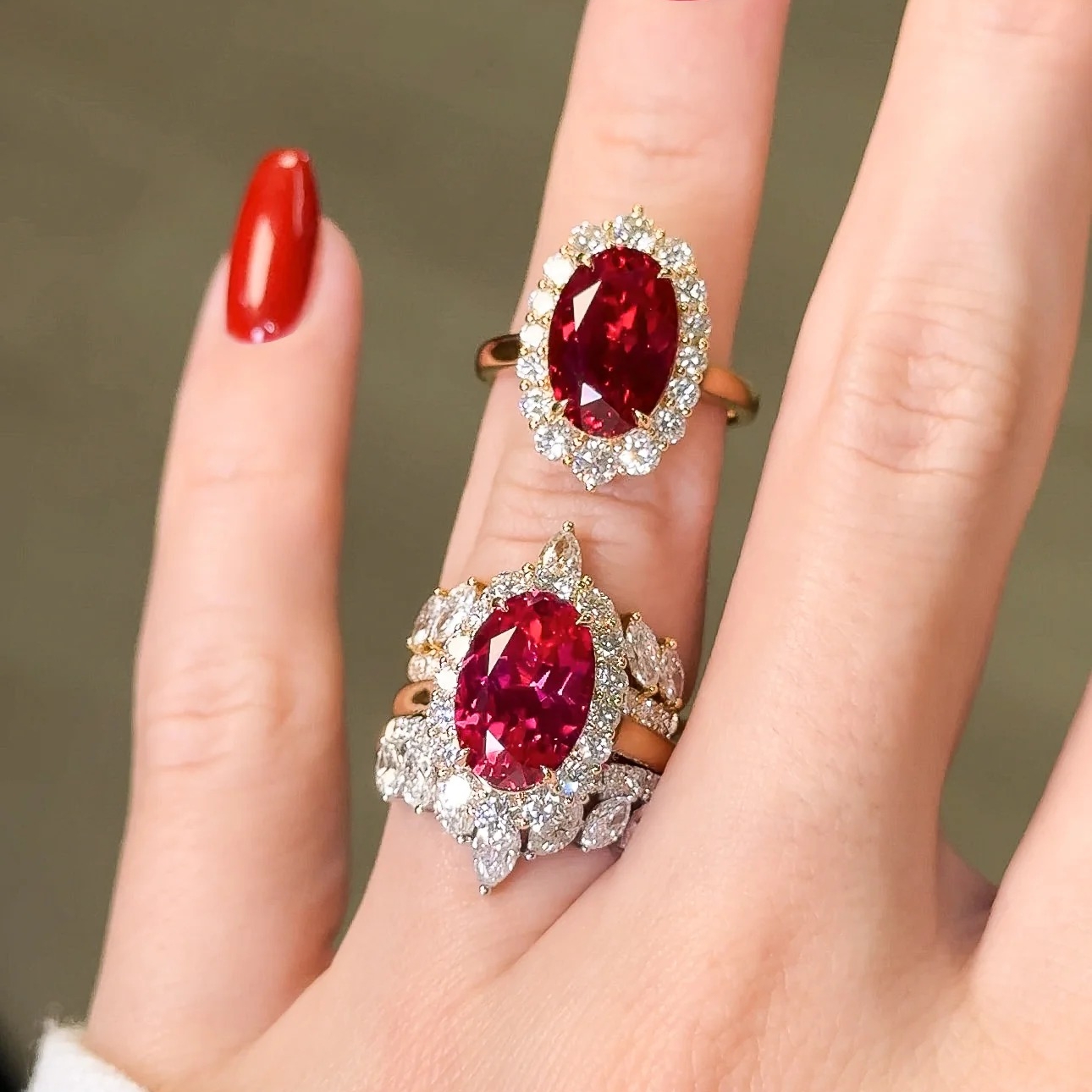 Halo 4ct Oval Cut Ruby Sapphire Wedding Set/4pcs