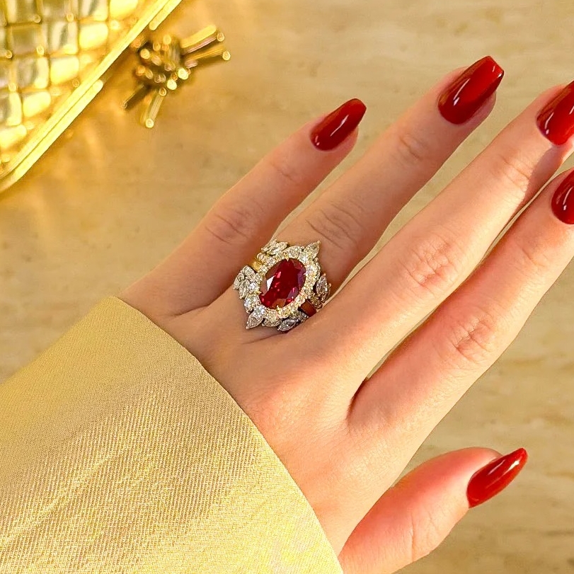 Halo 4ct Oval Cut Ruby Sapphire Wedding Set/4pcs