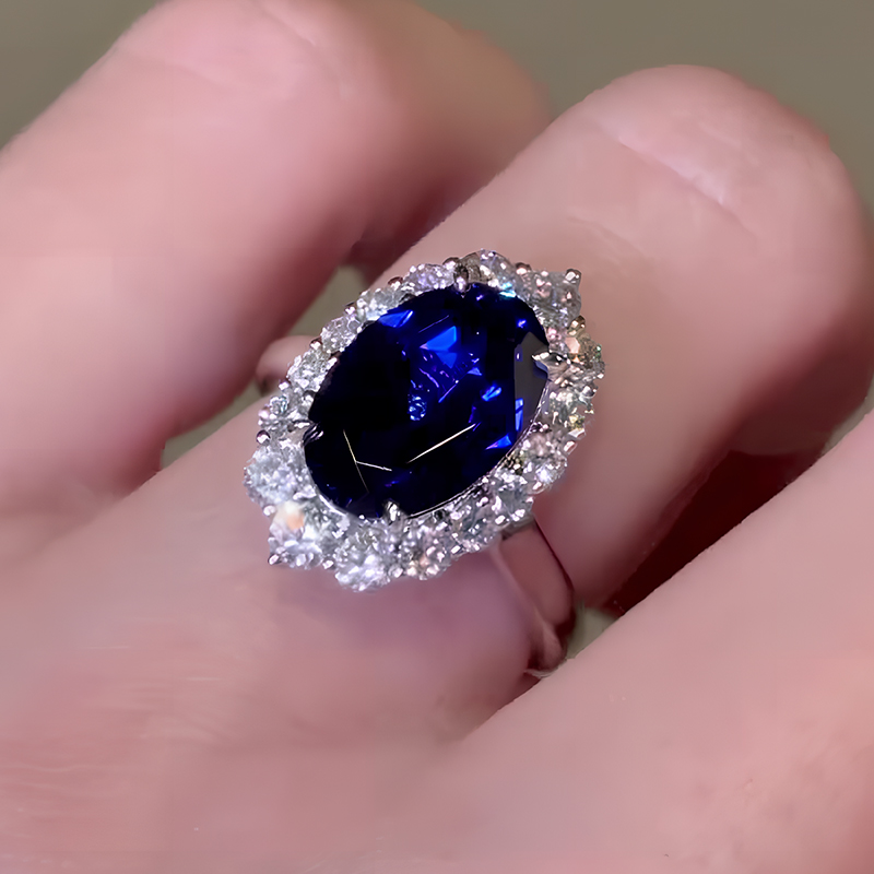Halo 4ct Oval Cut Blue Sapphire Classic Engagement Ring