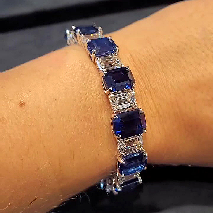 Emerald Cut Blue Sapphire Bracelet