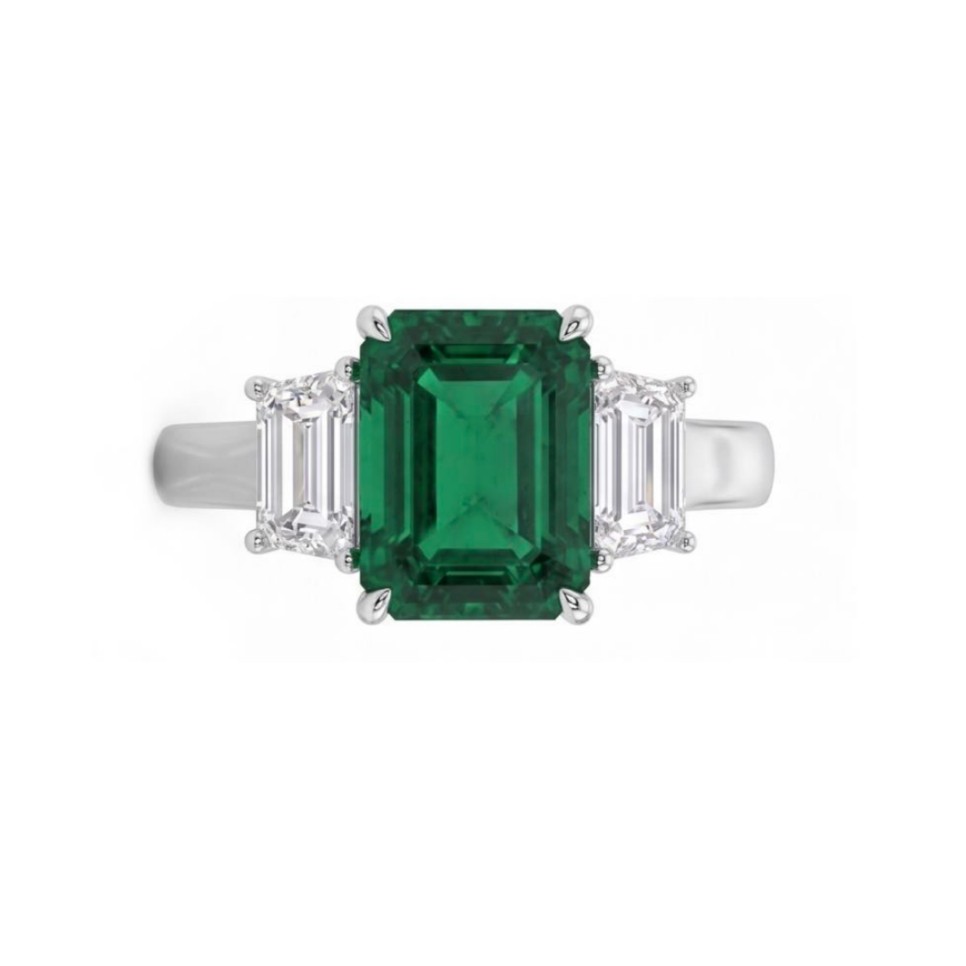 5ct Emerald Sapphire Three-Stone Engagement Ring