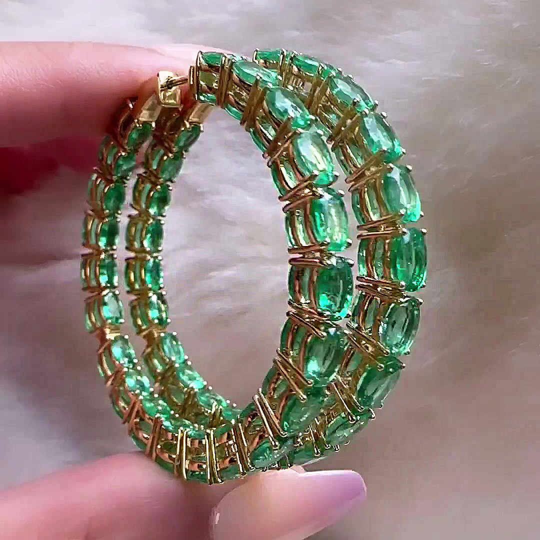 Oval Cut Emerald Sapphire Hoop Earrings