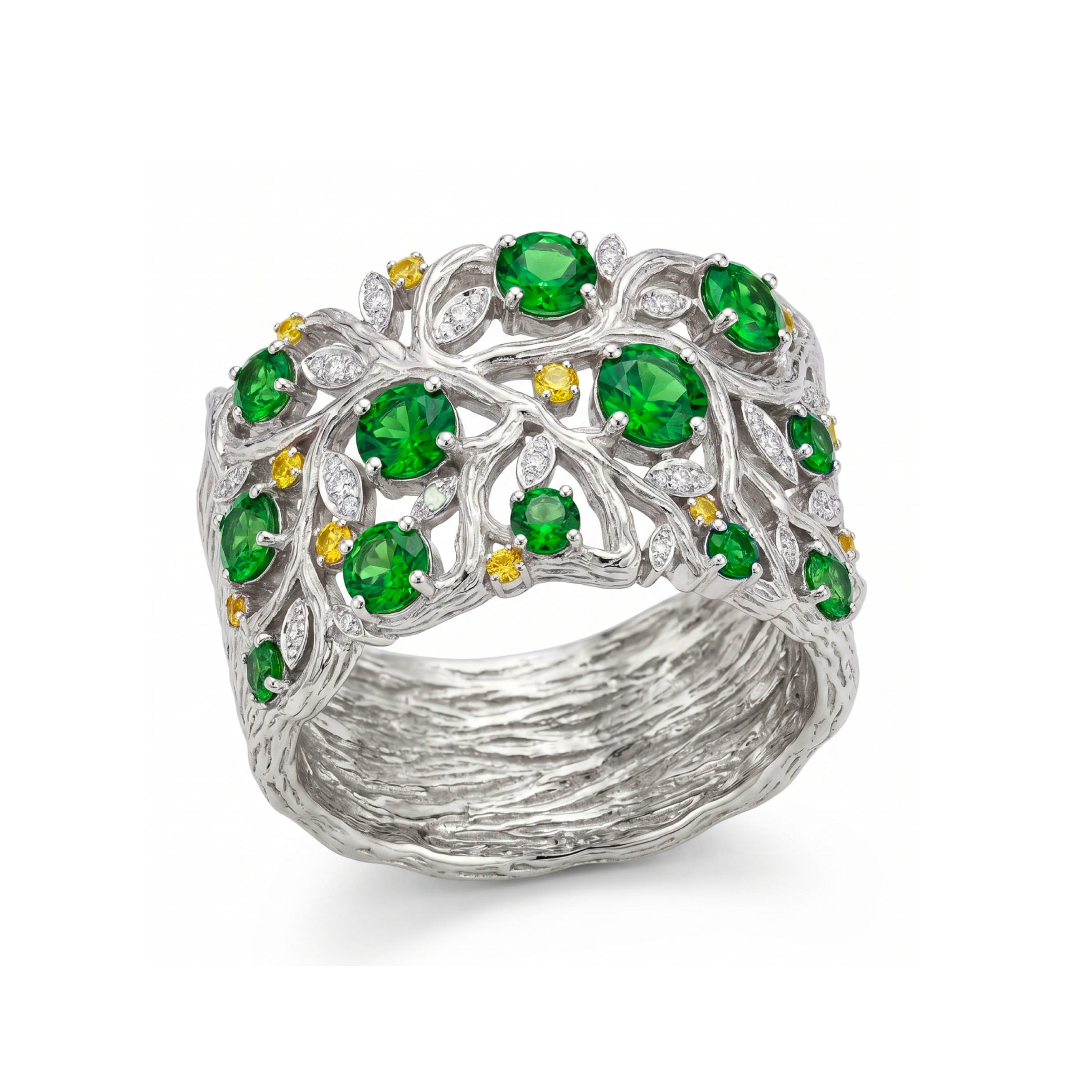 Original Design - Round Cut Tsavorite Nature Inspired Band