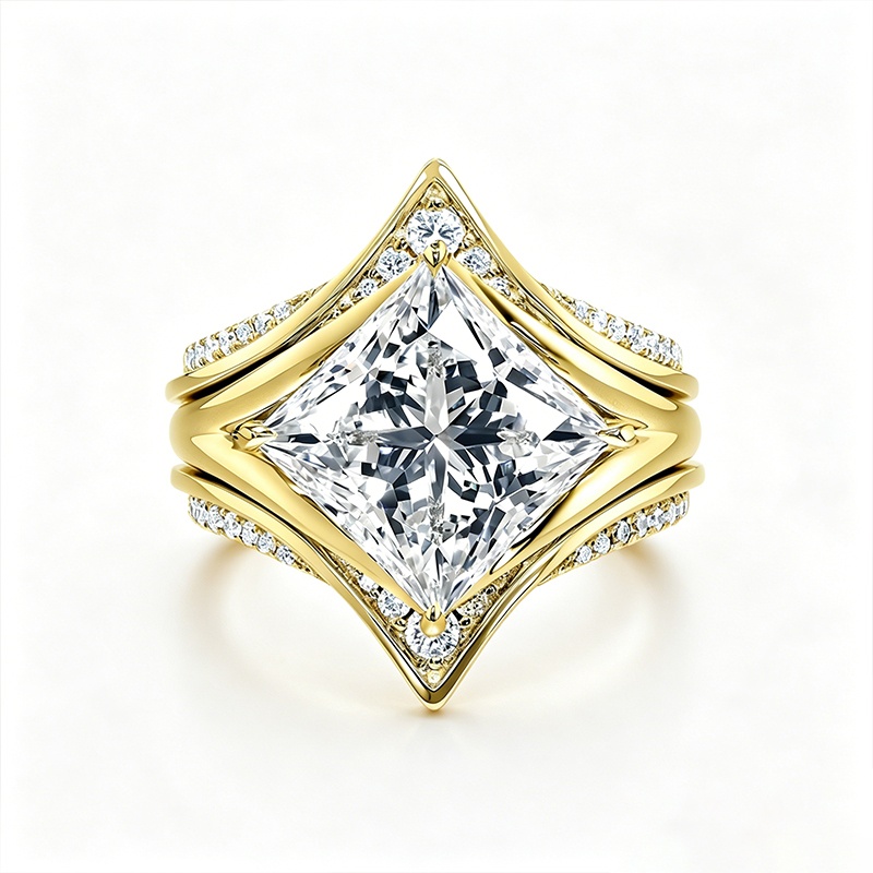 Fashion 4ct Princess Cut Moissanite Three Tier Stacked Wedding Sets