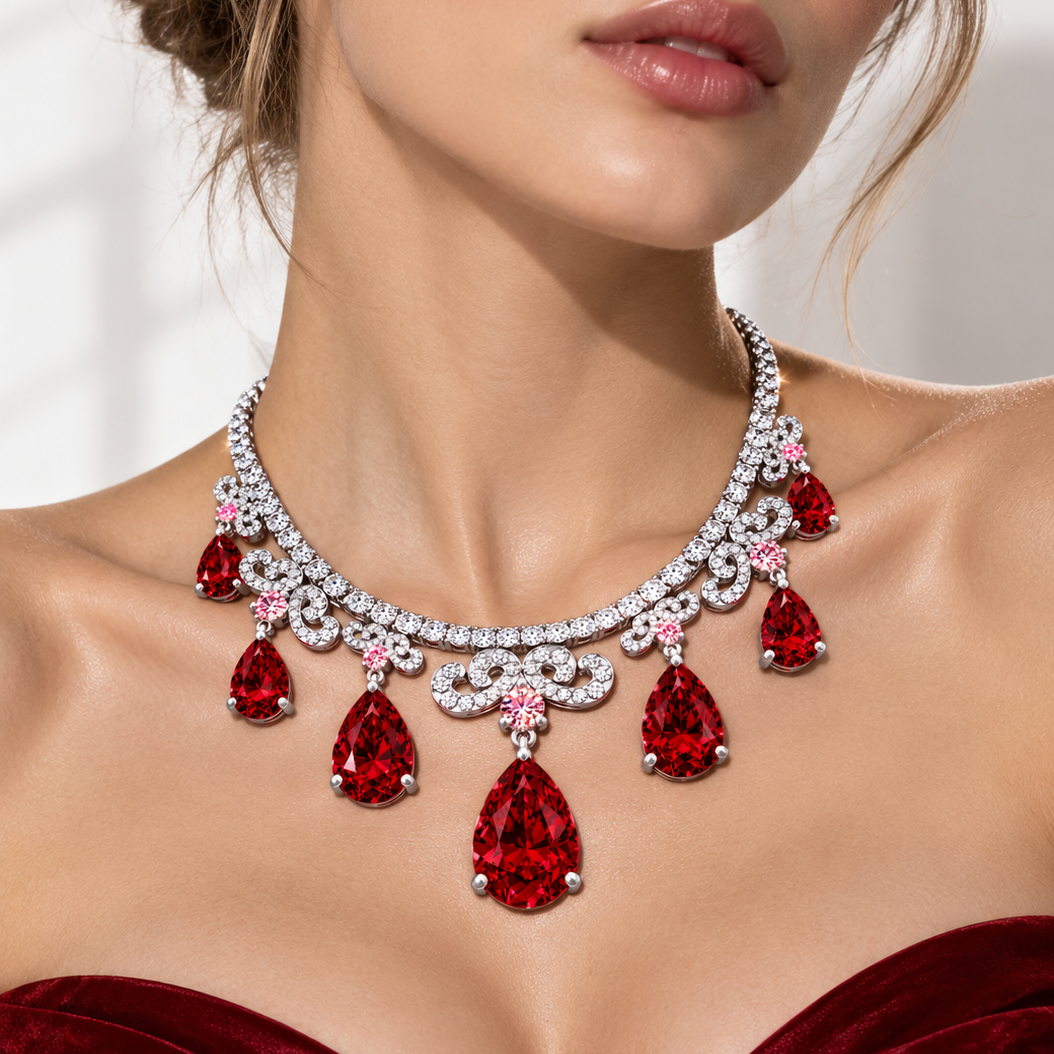 Original Design - Pear Cut Garnet Sapphire Fashion Necklace