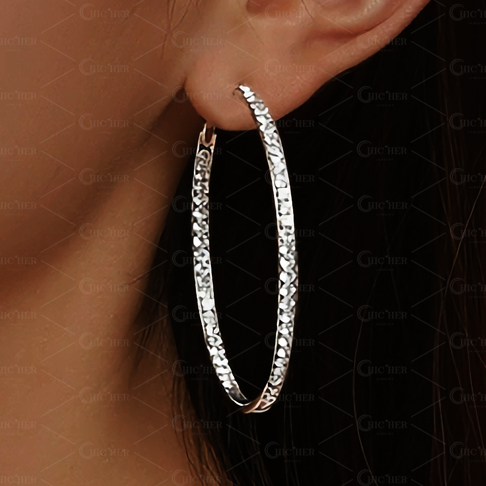 Round Cut White Sapphire Hoop Earrings