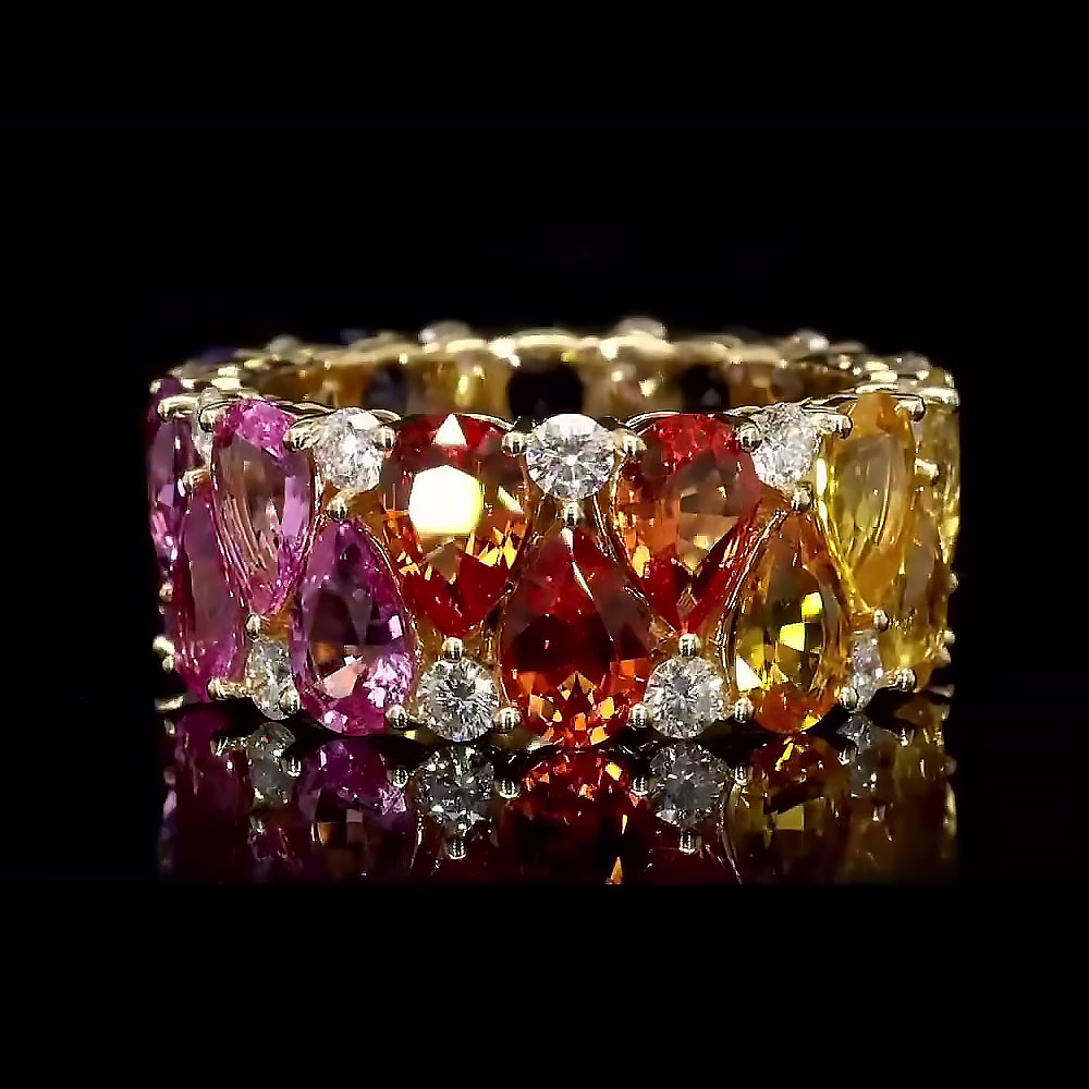 8.75ct Pear Cut Rainbow Sapphire Eternity Ring