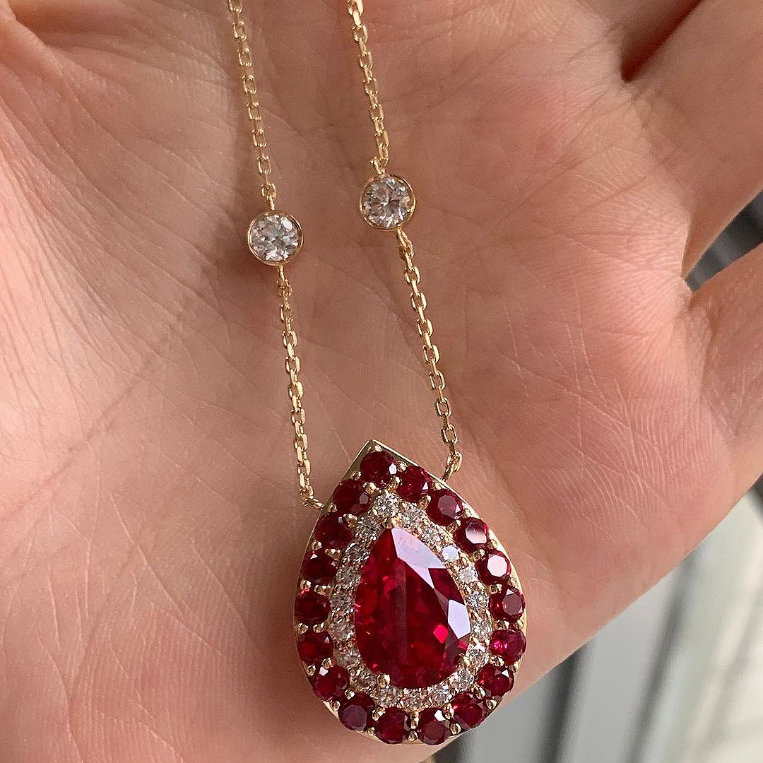 Pear Cut Ruby Sapphire Pendant Necklace
