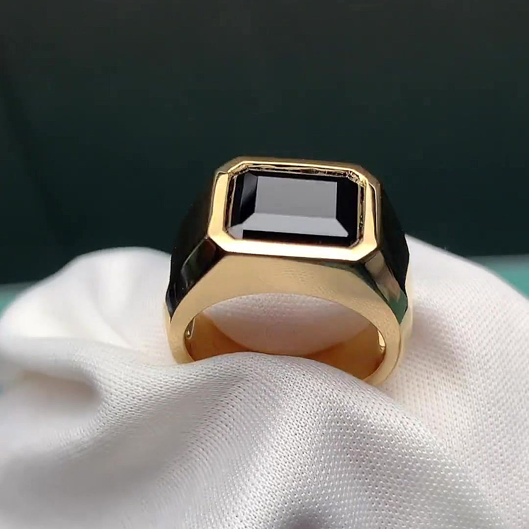 5ct Radiant Cut Black Sapphire Men's Engagement Ring