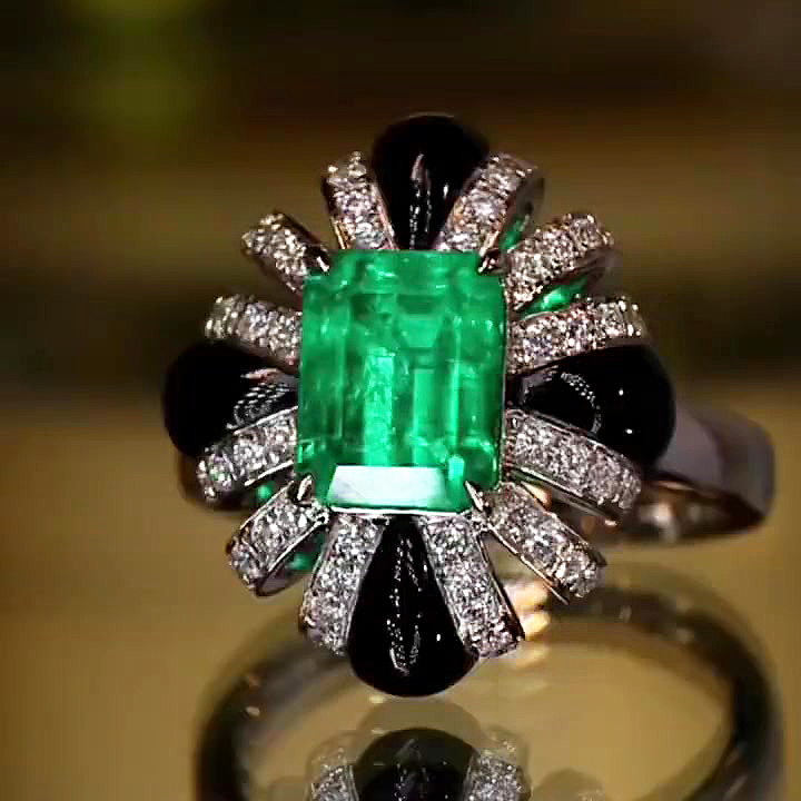 6ct Radiant Cut Emerald Sapphire Engagement Ring
