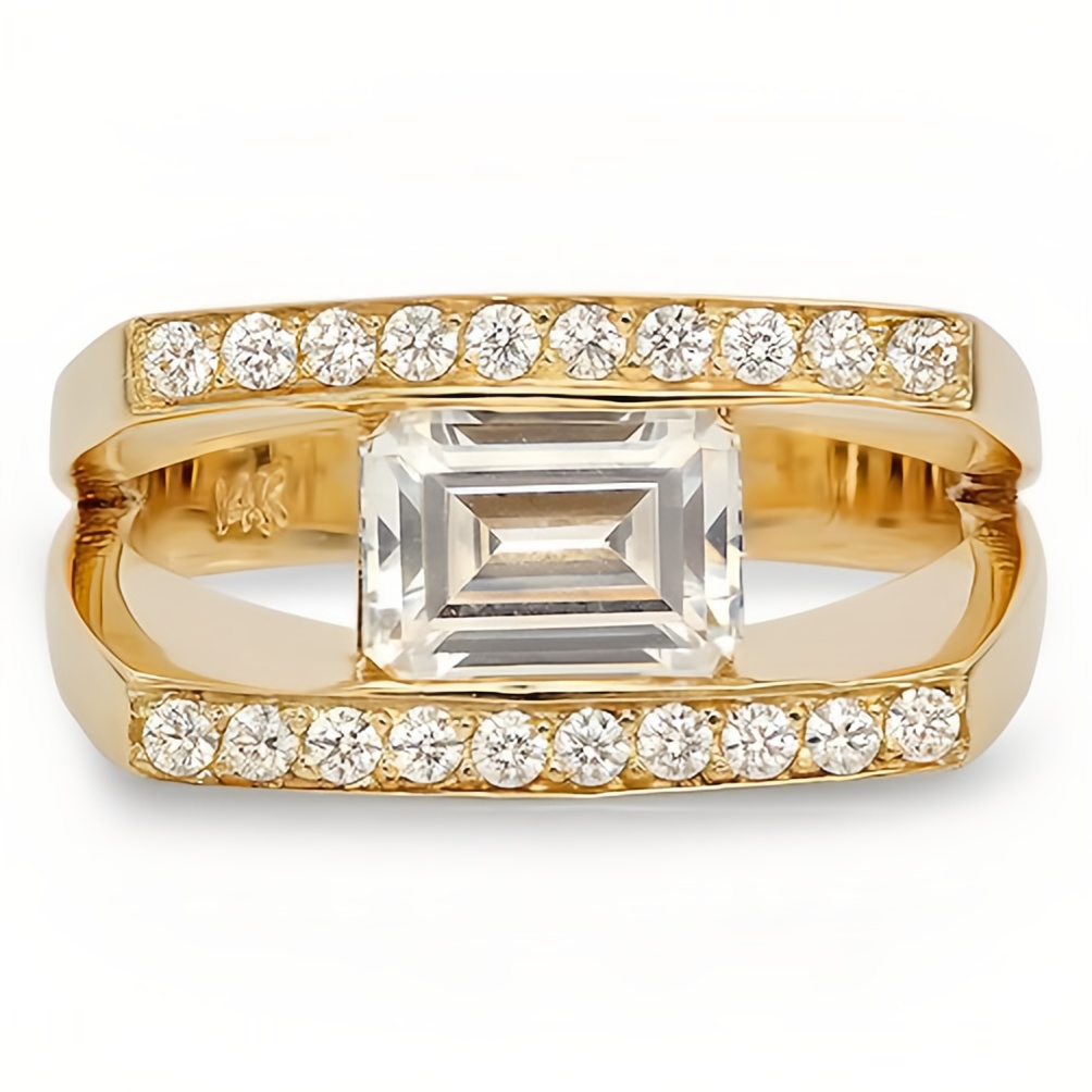 1.5ct Emerald Cut Diamond Channel Setting Split Shank Engagement Ring