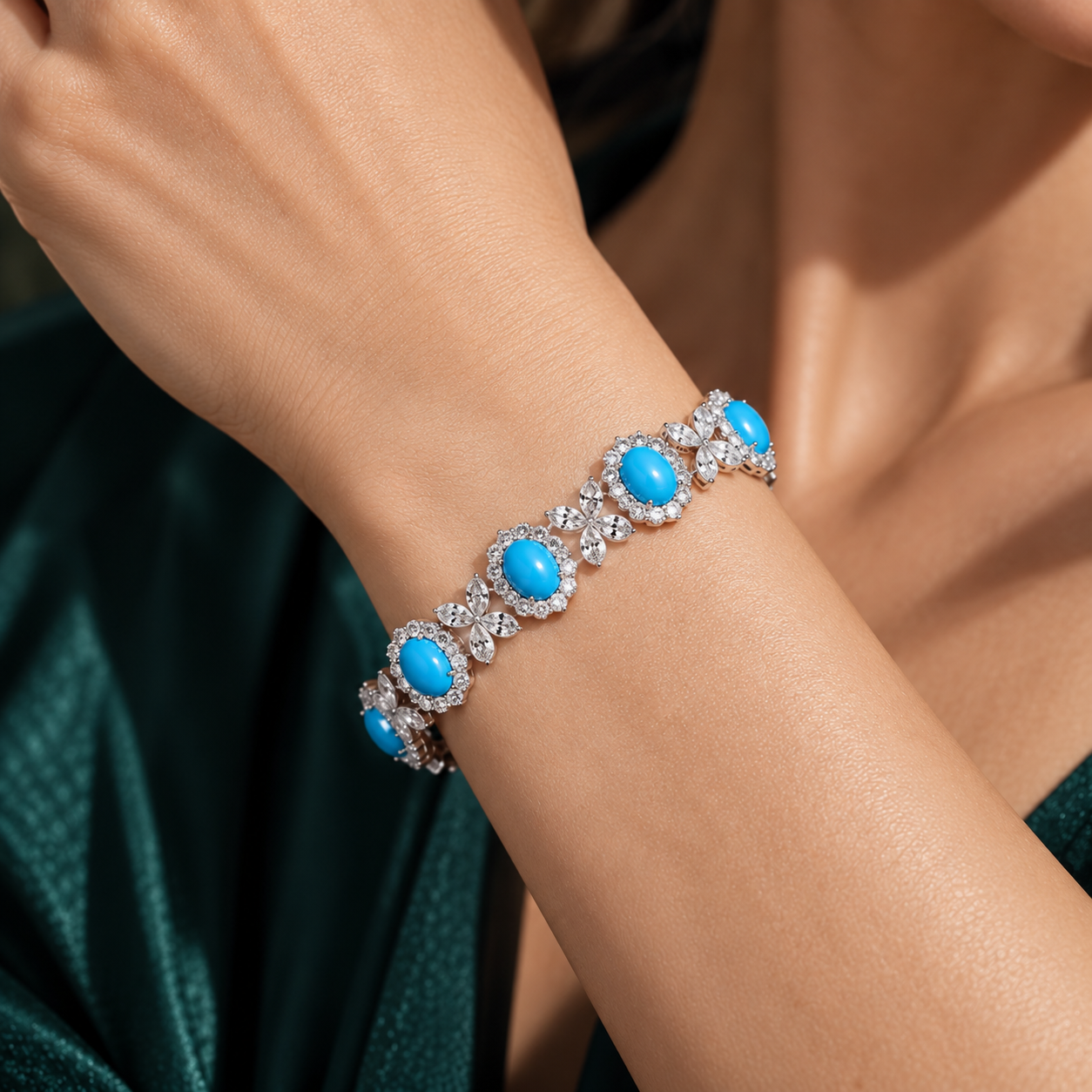 Original Design - Oval Cut Turquoise Sapphire Bracelet