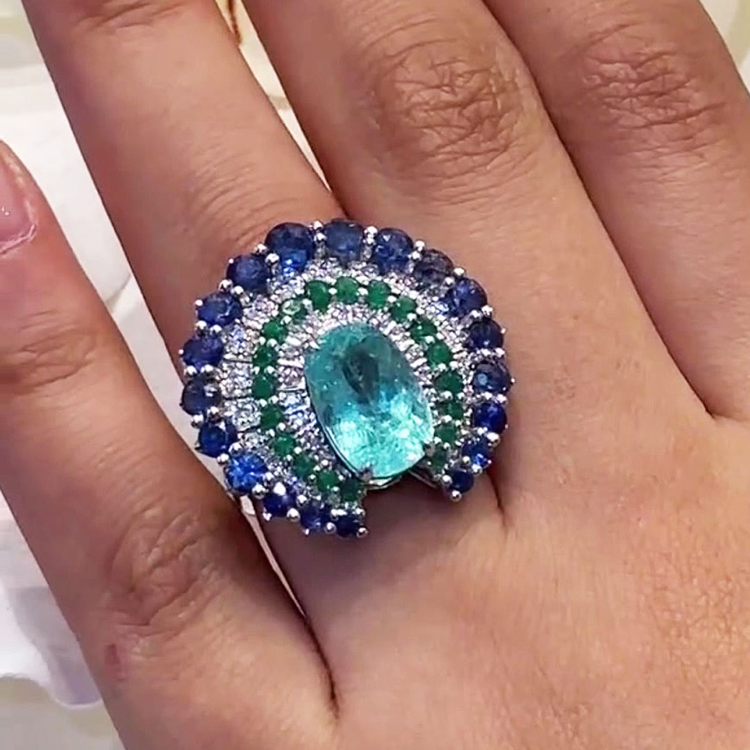 Peacock Shape 5ct Cushion Cut Aquamarine Cocktail Ring