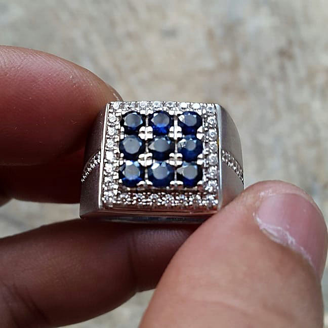 5.75ct Round Cut Blue Sapphire men's Eternity Ring