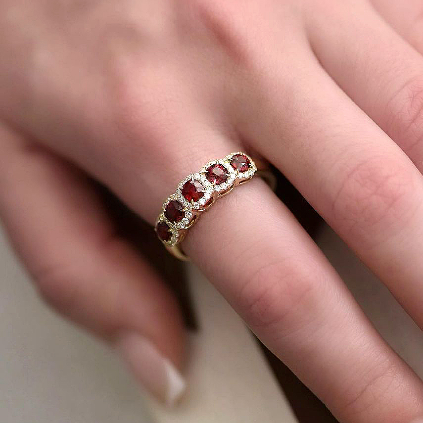 2.5ct Five-Stone Cushion Cut Ruby Sapphire Eternity Ring