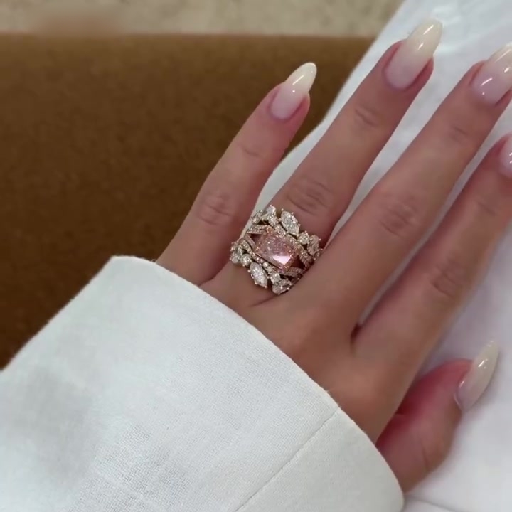 3ct Radiant Cut Peach Morganite Multi-Stone Bridal Ring Set (3-Piece Stacking Set)