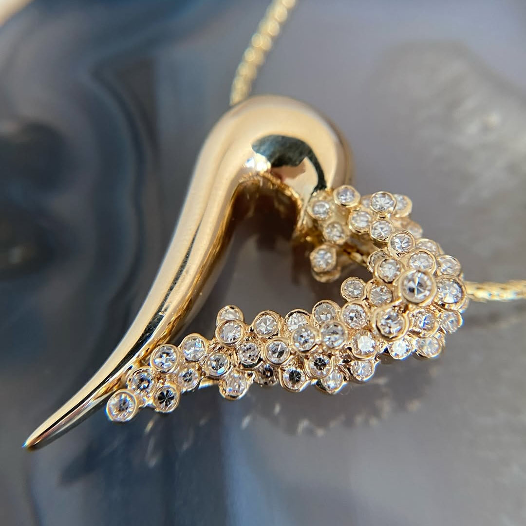 Round Cut Diamond Surrounded Heart Pendant Necklace